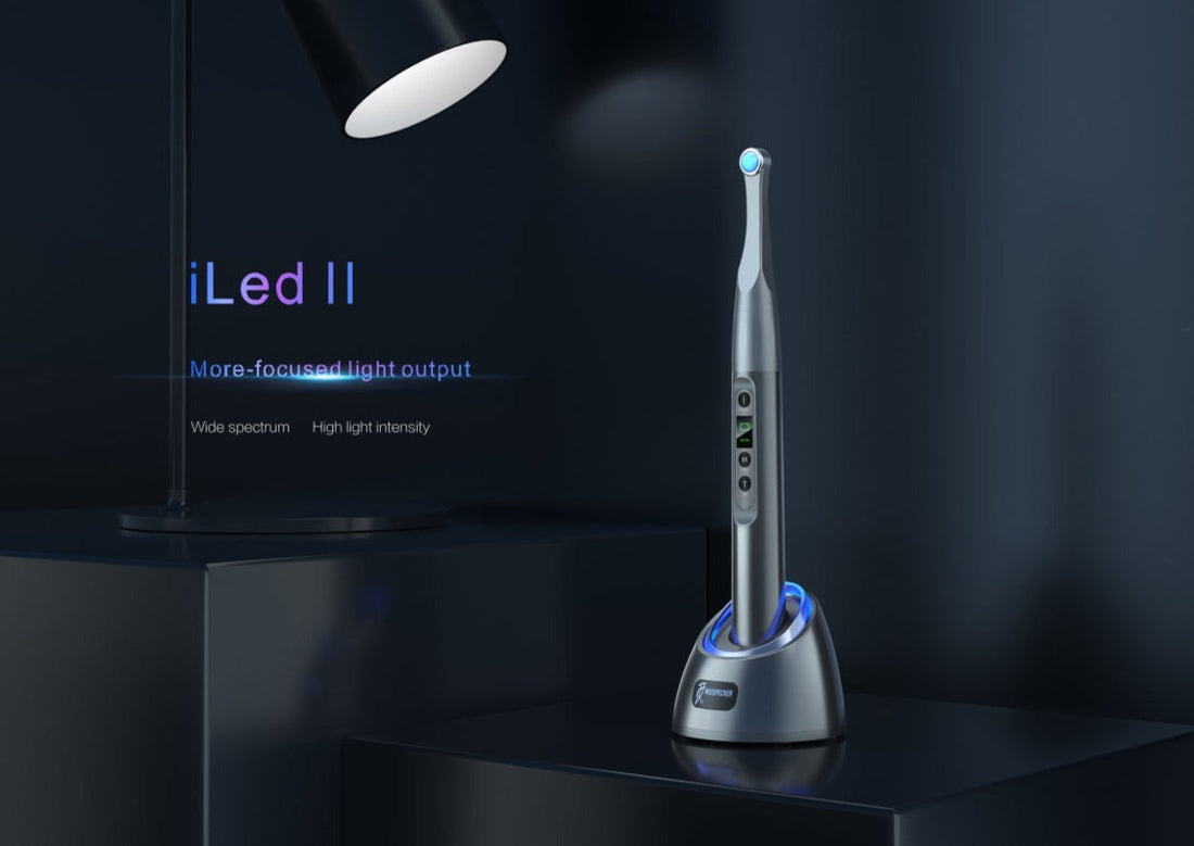 Woodpecker iLED curing light in use during a dental procedure