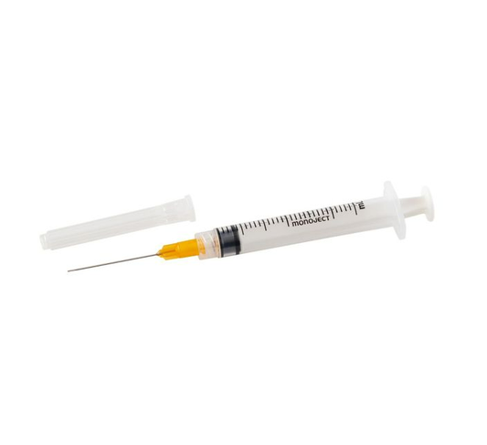 Monoject Endo Irrigation Syringe with Needles 27G Yellow/23G Orange 100/Box #8881513850/#8881513843