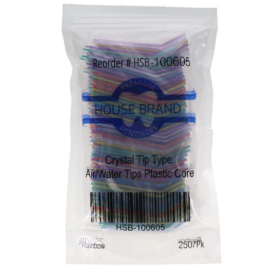 HSB - Crystal Tip Type Air/Water Tips, Plastic Core, Rainbow, 250/Pk