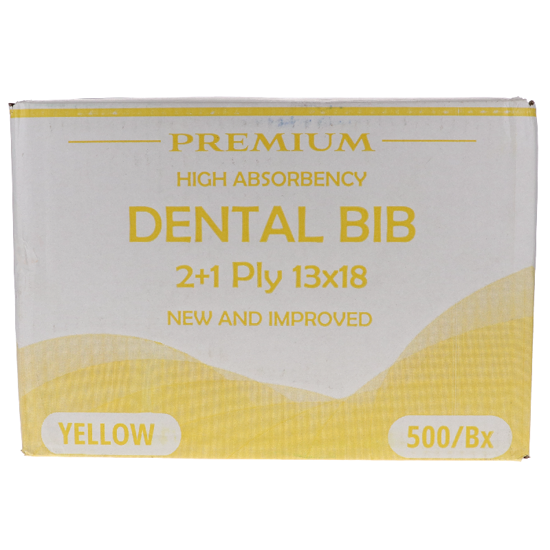 HSB - Disposable Bibs, 2+1 Ply, 13" x 18", Yellow, 500/Pk