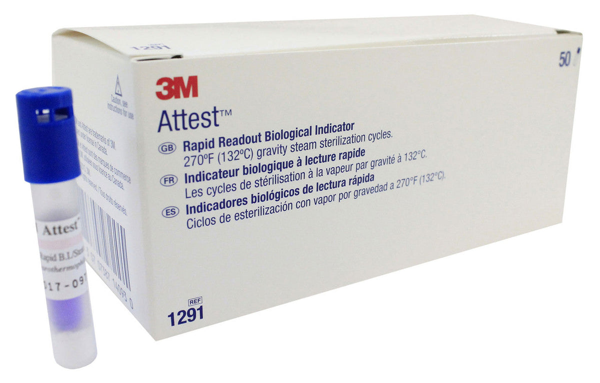 Attest Rapid Readout Biological Indicators 1 Hour Blue 50/Box #1291 Gravity Steam Sterilizers - 3M