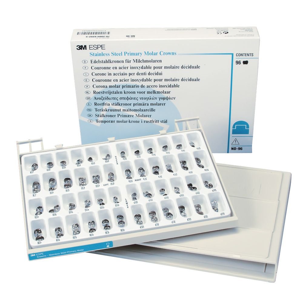 Ion Nichro Stainless Steel Molar Crowns, Pediatric, Primary Molar Crown Kit, Assorted, 96/Pk, ND96
