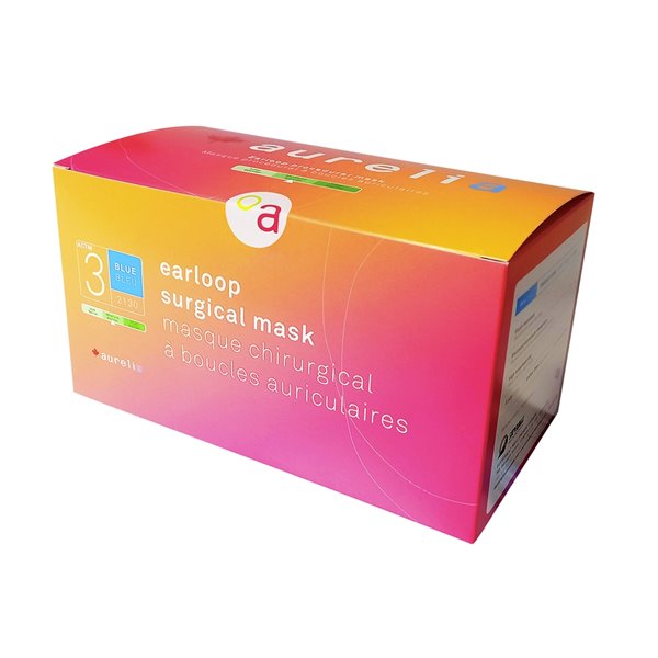 Aurelia Disposable Earloop Surgical Face Masks, ASTM Level 3 50/Box #2130-#2132