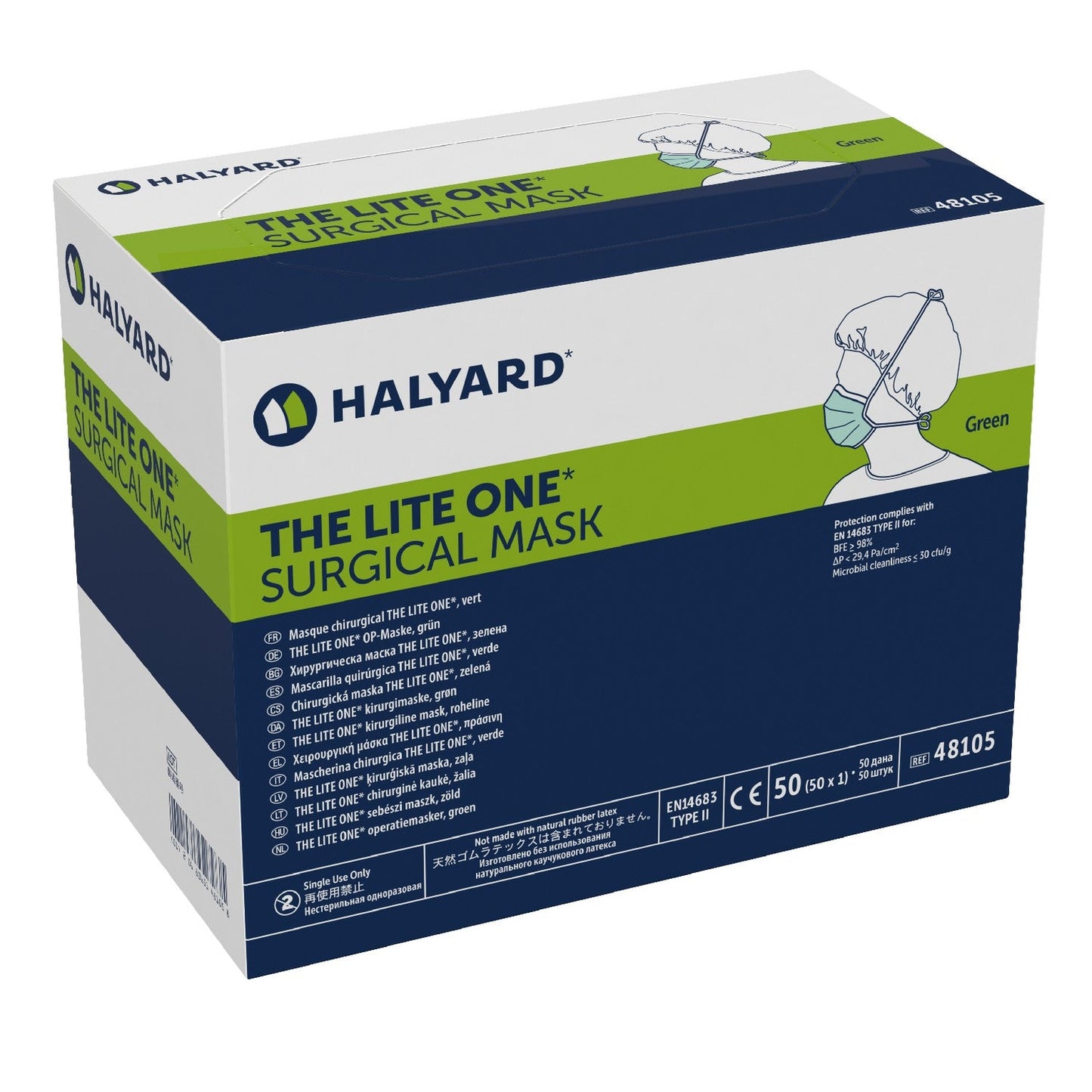 Surgical Masks With Ties , Blue , 50/Box-Halyard - 1/Box