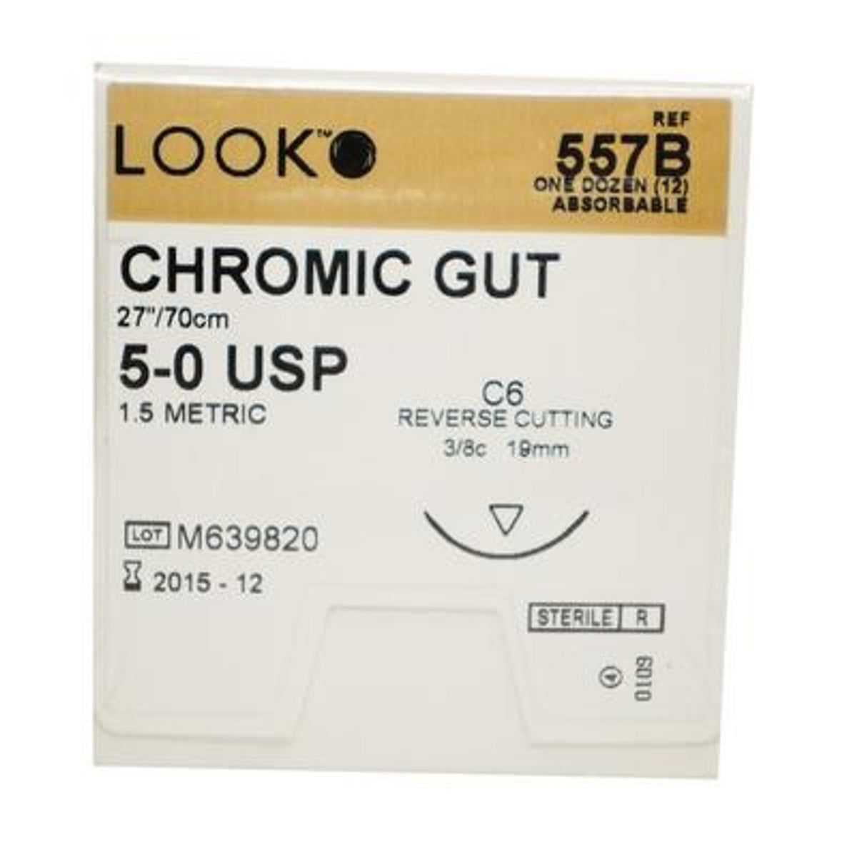 Look Chromic Gut 5-0, 27" Length, C6 Needle, 557B, 12/Box - 557B