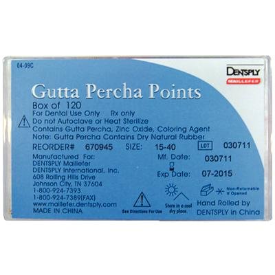 Gutta Percha Points – Hand Rolled, Plain, 20 Points/Vial, 6 Vials/Box - Size #35