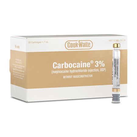 Carbocaine Plain 3% Mepivacaine Injection, USP without vasoconstrictor 50/pk #99172