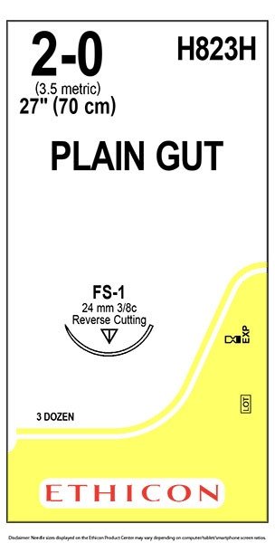 J&J Ethicon Plain Gut Suture 2-0 FS-1, 27" (70 cm), 36/Box | JJ-H823H