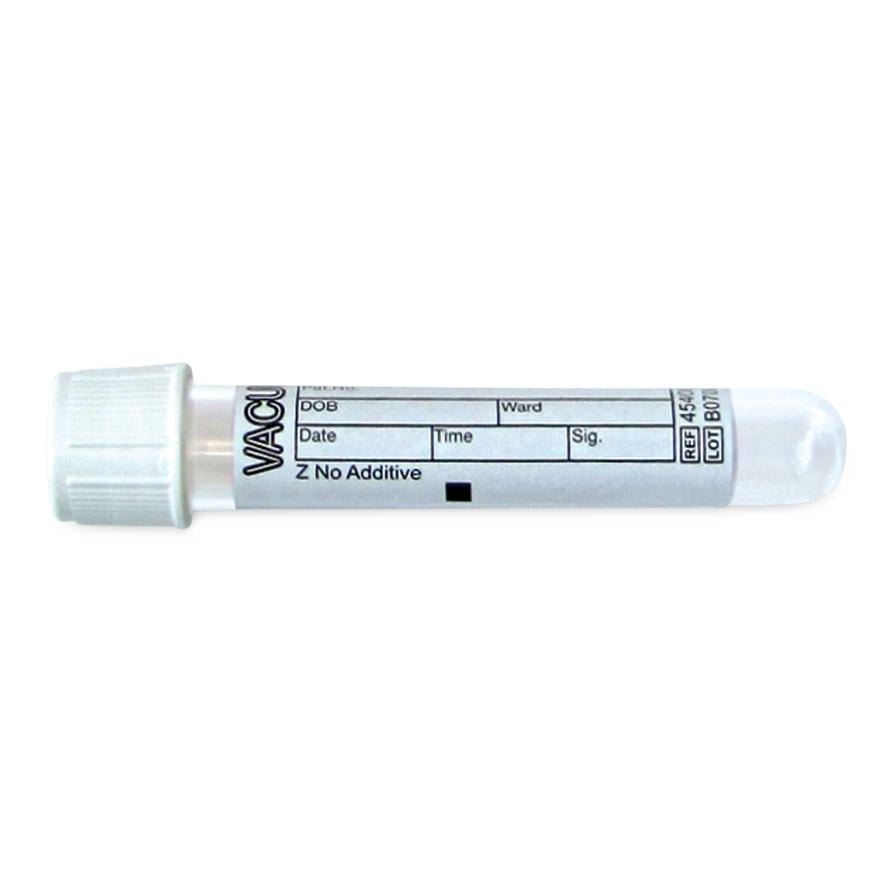 VACUETTE® Blood Collection Tube, Z No Additive, Non-Ridged, White Cap with Black Ring - 6 mL - 13 x 100 - Case of 1200