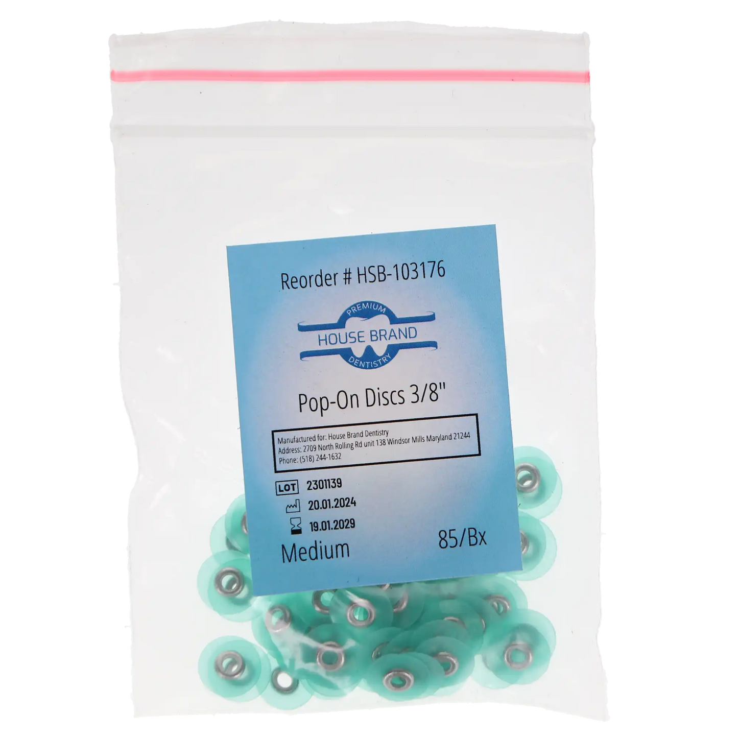 HSB Sof-Lex Type Pop-On polishing discs 3/8" Medium Dark Blue 85/Pk