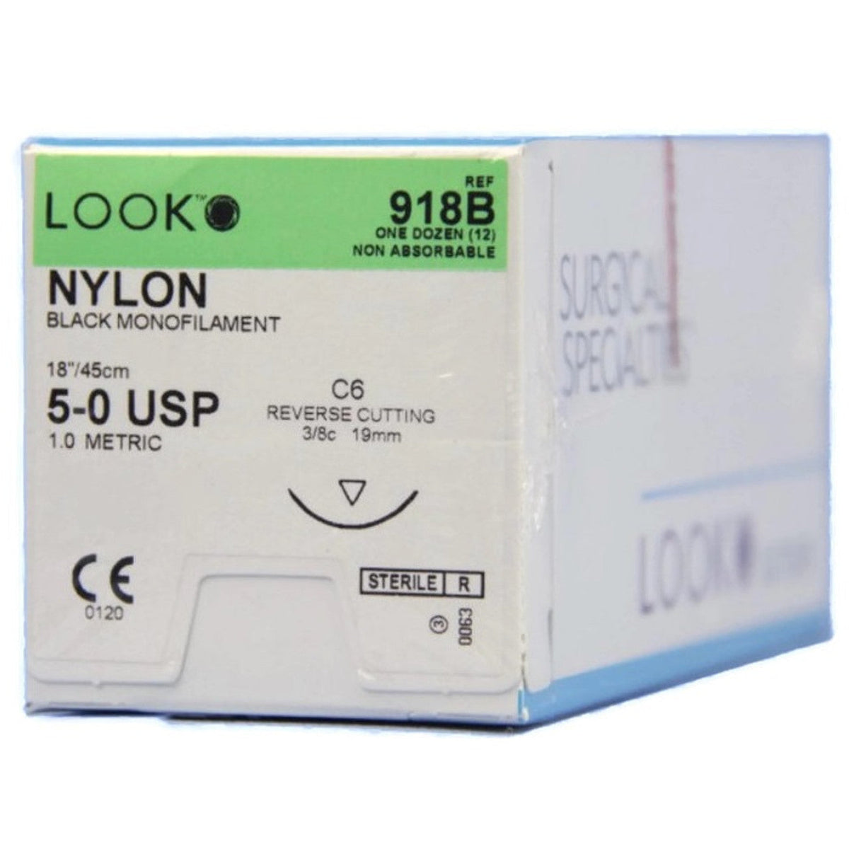 Look Nylon Sutures Black 5-0 18" Length, C6 Needle 12/Box #918B