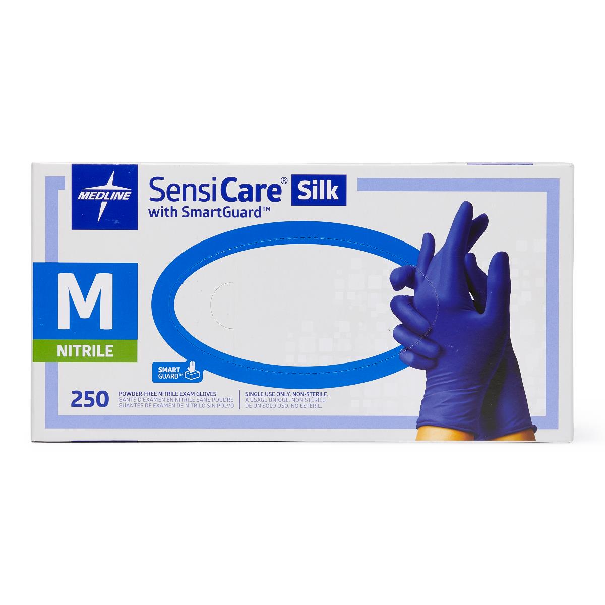 SensiCare Silk -Nitrile Powder Free Exam Gloves 250/Box 10/Case - X-Small 10 Box /Case