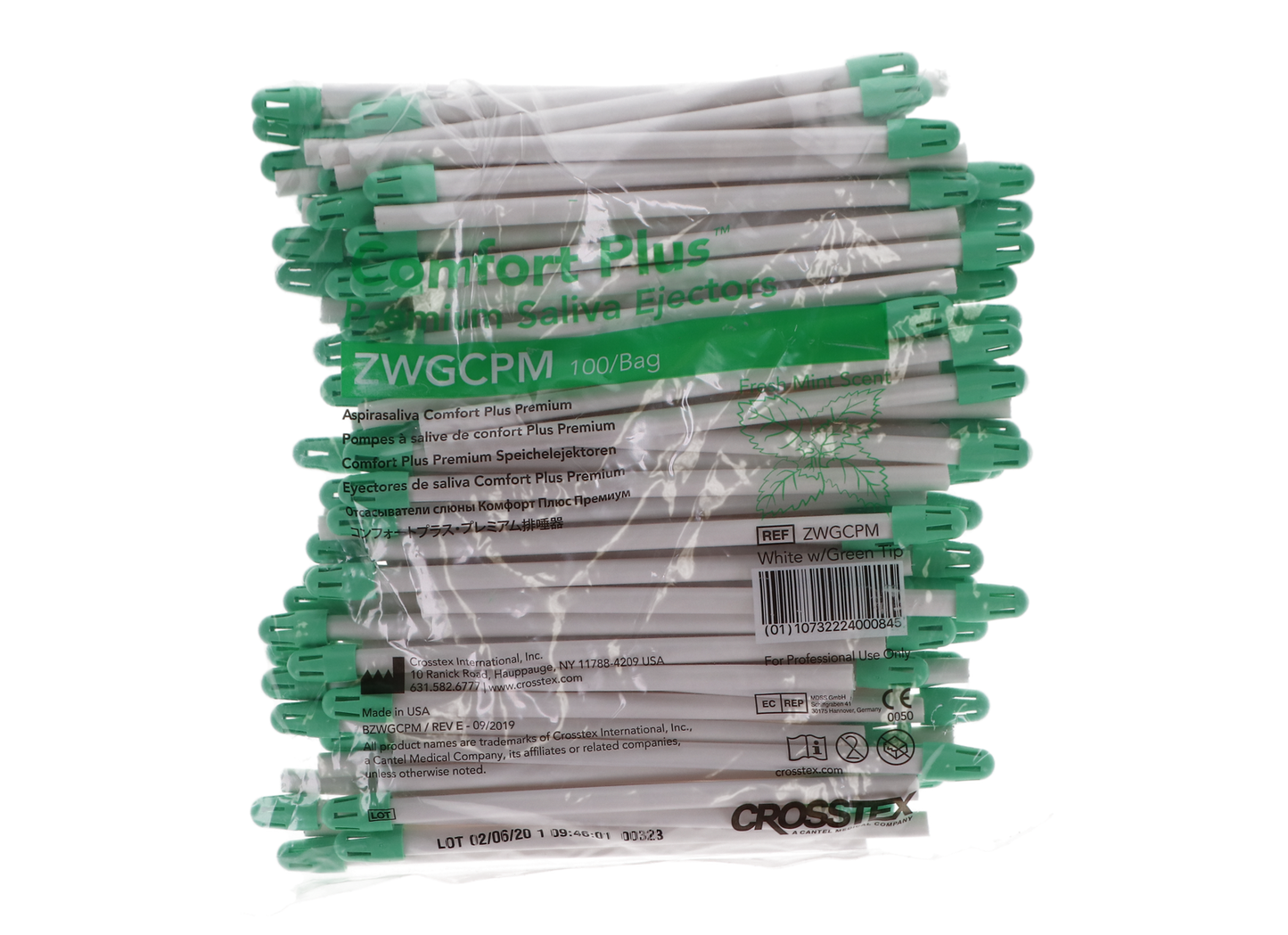 Crosstex: Saliva Ejectors Comfort Plus White/Green Mint 100/bag - ZWGCPM