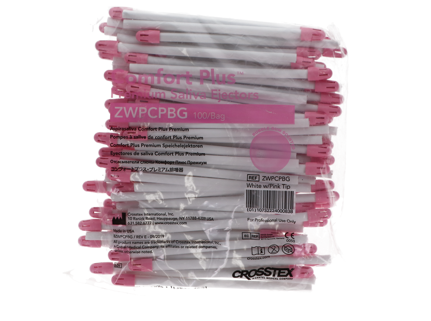 Crosstex: Saliva Ejectors Comfort Plus White/Pink Bubblegum100/Bag - ZWPCPBG