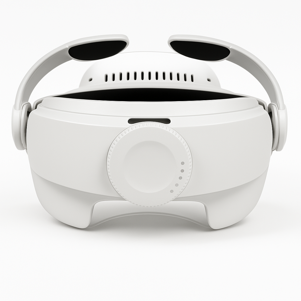Back view of the ARLoupe 3D Electronic Loupe, showcasing its adjustable headband with a precision-fit dial for a secure, customized fit. Engineered for enhanced comfort and stability, this ergonomic design ensures optimal support during extended dental and surgical procedures, reducing strain and improving magnification accuracy.