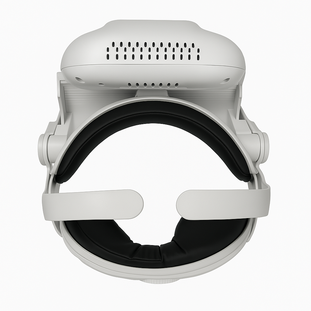 Top view of the ARLoupe 3D Electronic Loupe, highlighting its ergonomically designed headband with cushioned support for superior comfort and stability. Engineered for dental and surgical professionals, this lightweight, adjustable head-mounted loupe minimizes pressure points and enhances precision during extended procedures.