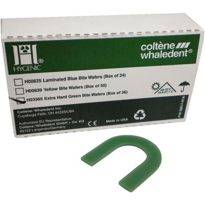 Hygenic Bite Wafers, U Shaped Green Extra Hard Wax, Non Laminated, Box of 36 #H03365 - COLTENE