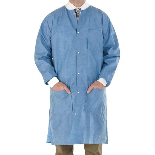 Protect Plus Lab Coats Knee Length Blue 10/pk - Small - MARK3