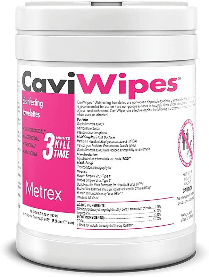 CaviWipes , Surface Cleaner Disinfectant Wipes Large Size 160/Can #11-1100 - 1/Can - Metrex