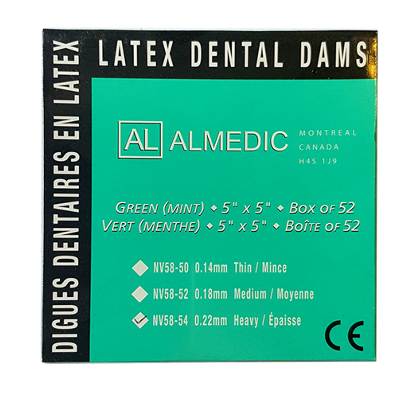 Almedic 5"x5" Latex Rubber Dams Medium Green 52/Bx #NV58-52