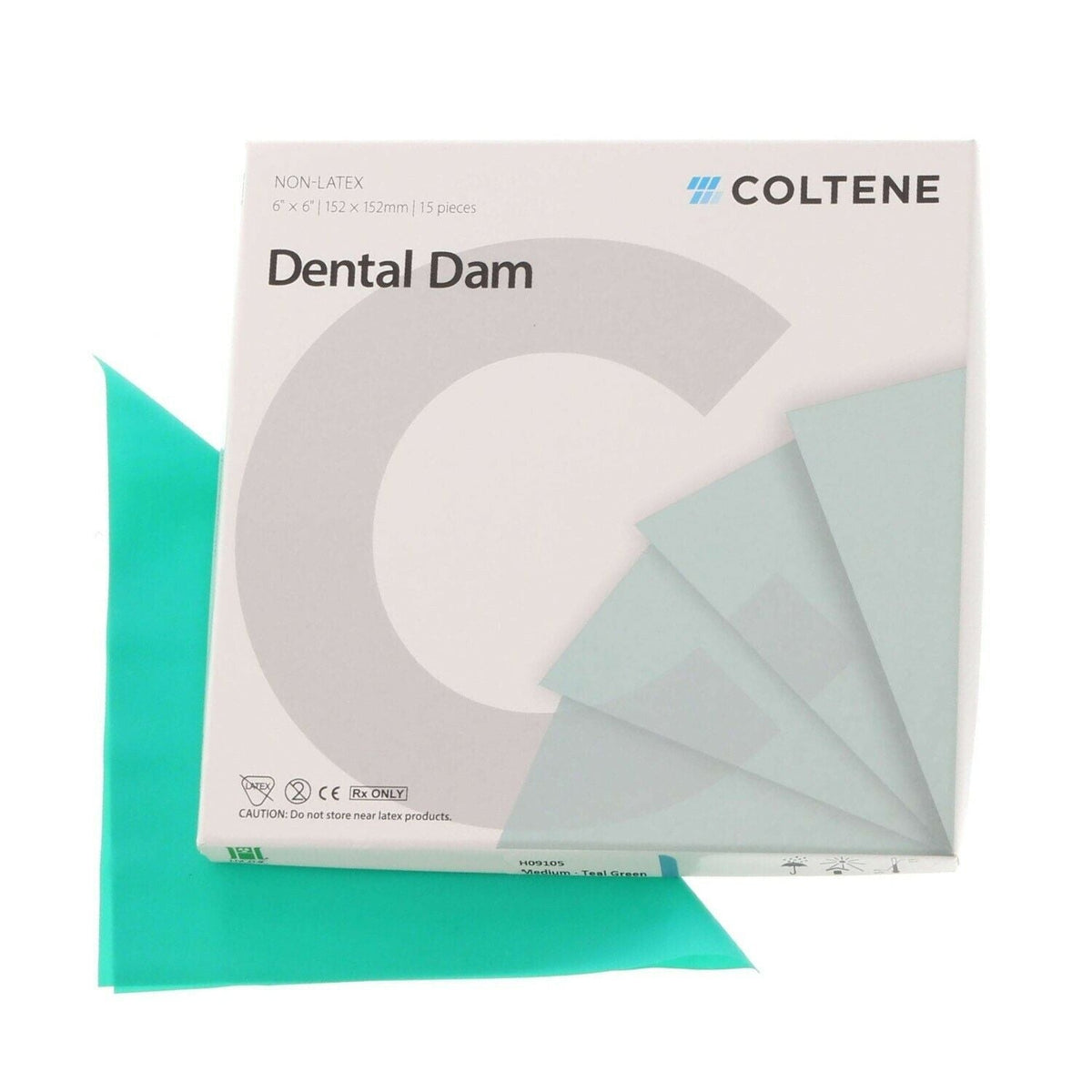 Coltene Non-Latex Dental Dam Medium Teal Green 6"x6" 15/Pk #H09105