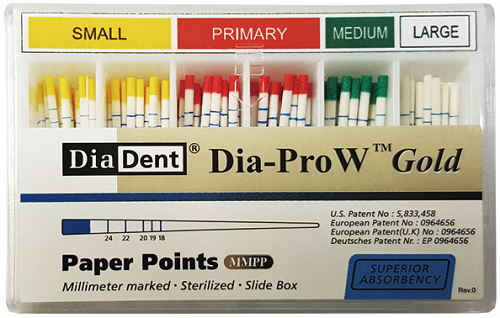 Dia-Pro W Gold Paper Points 100/Pk (Compatible with Waveone Gold-EgeOne-ESR) - Small - DiaDent
