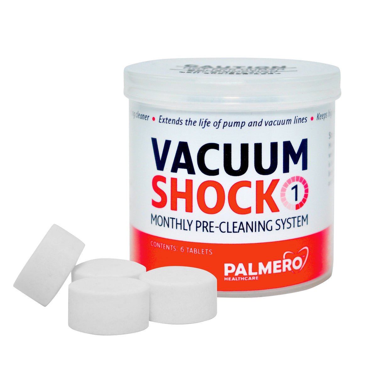 Vacuum Shock, Evacuation System Cleaner Maintenance Kit , 6 Tablets/Jar-Palmero - Palmero Healthcare
