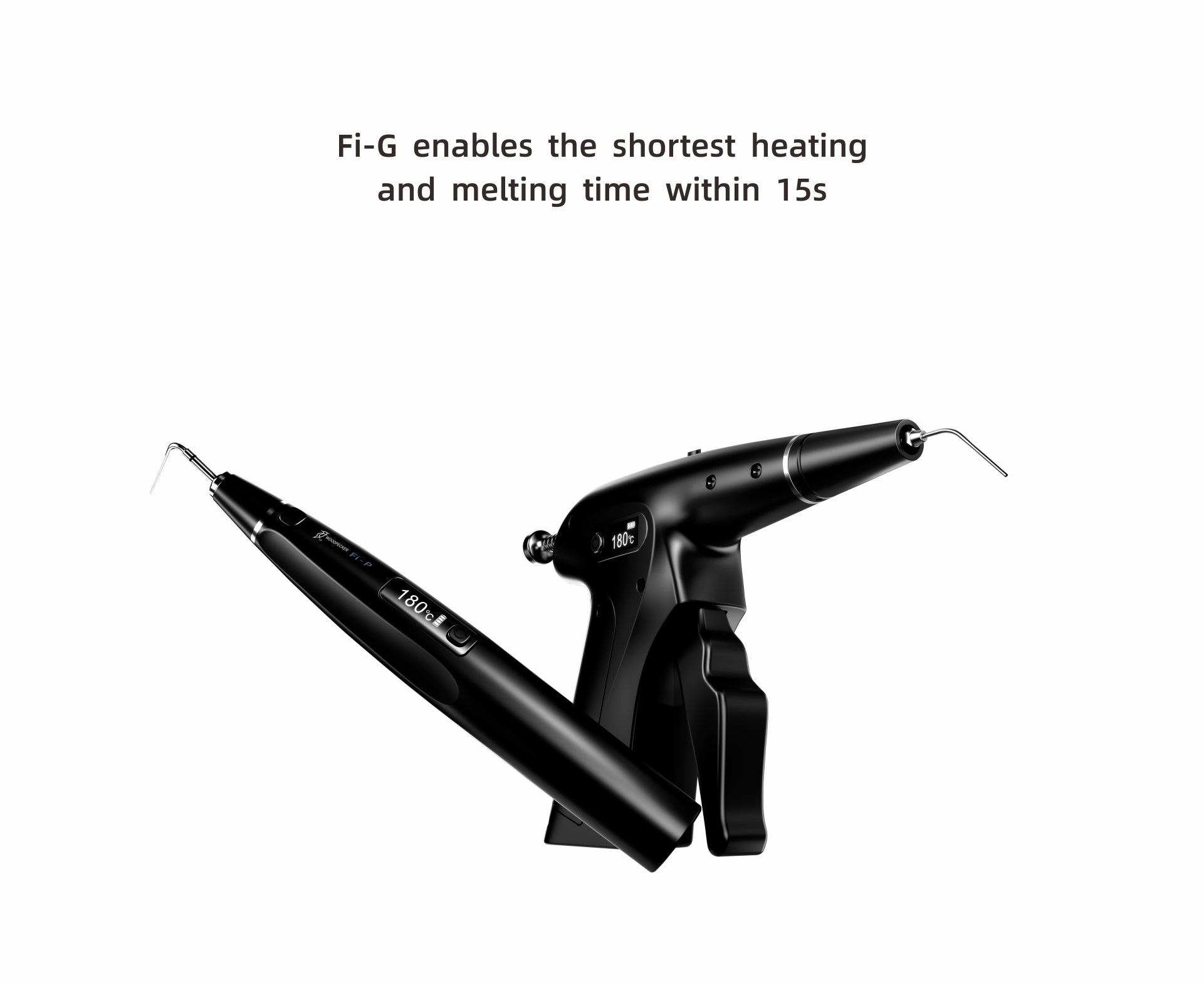 Woodpecker Fi-G gutta-percha obturation device with rapid heating and melting time under 15 seconds. Ensures efficient and precise root canal filling for endodontic procedures.