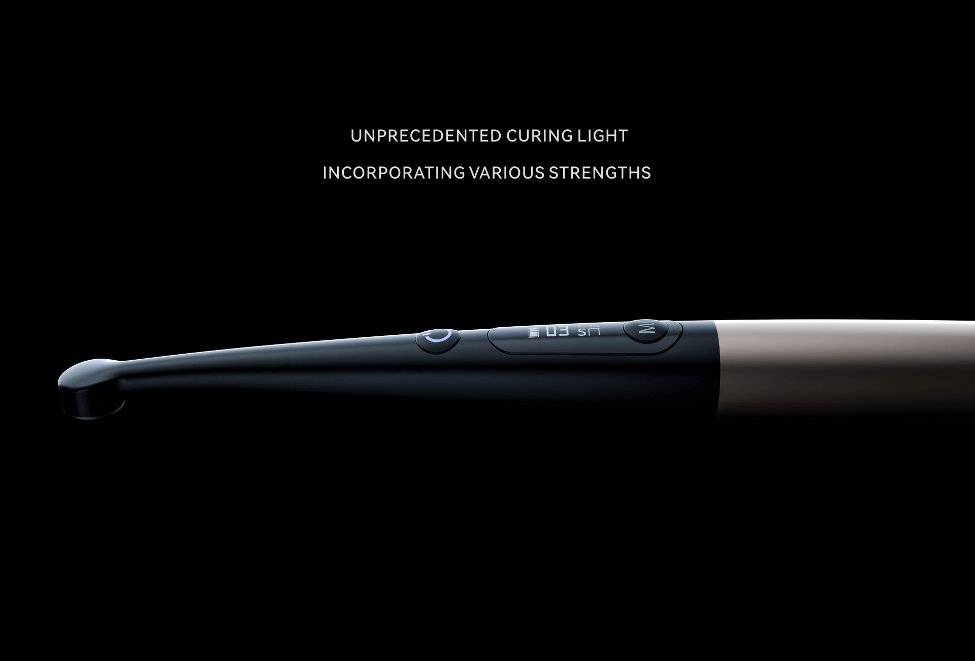 Side view of the Woodpecker O-Star Curing Light, showcasing its sleek, lightweight design with a high-performance curing system suitable for all resin materials.