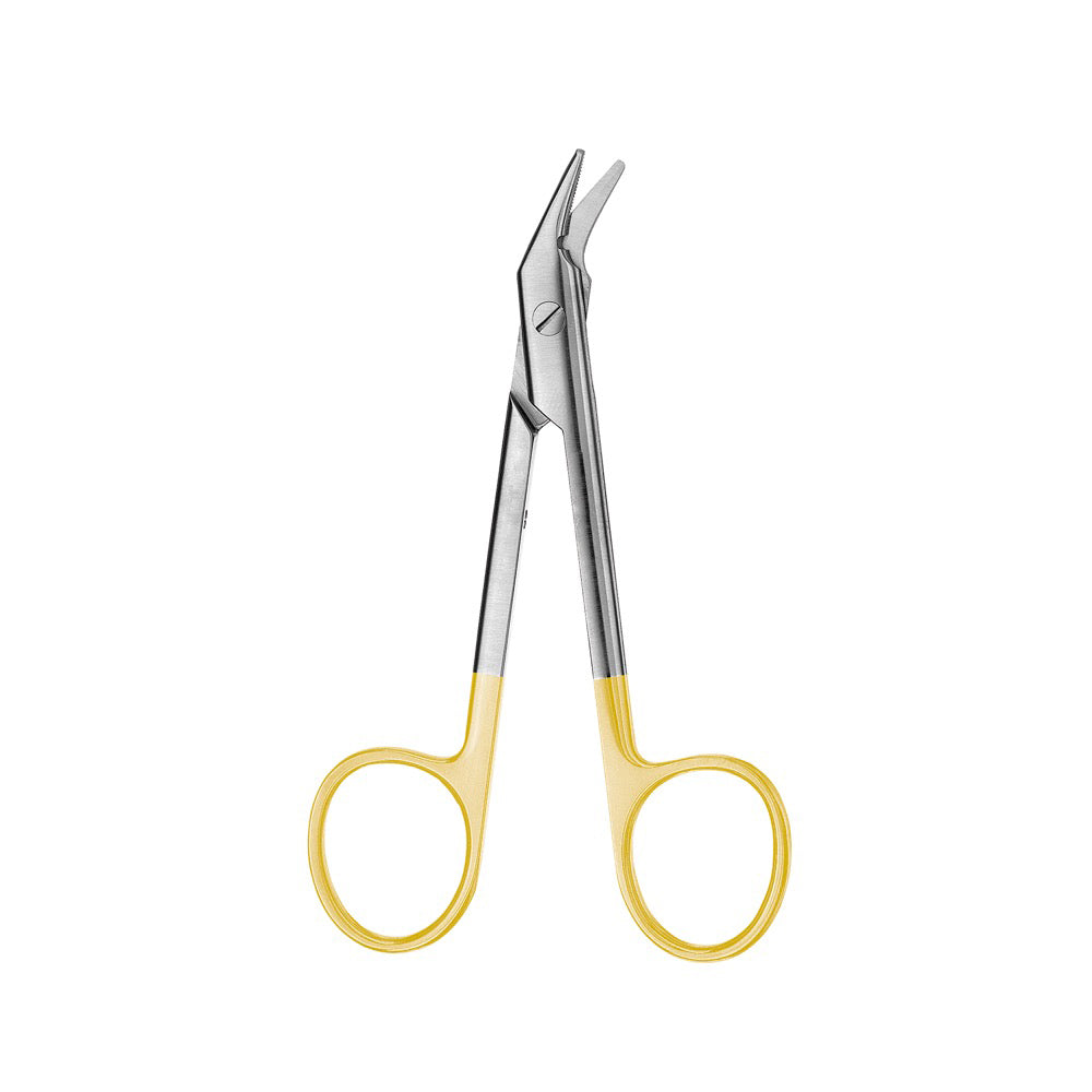 Universal Wire Cutting Notched Scissor, Angled, Tungsten Carbide, 1 Blade Serrated, 12CM - HiTeck Medical Instruments