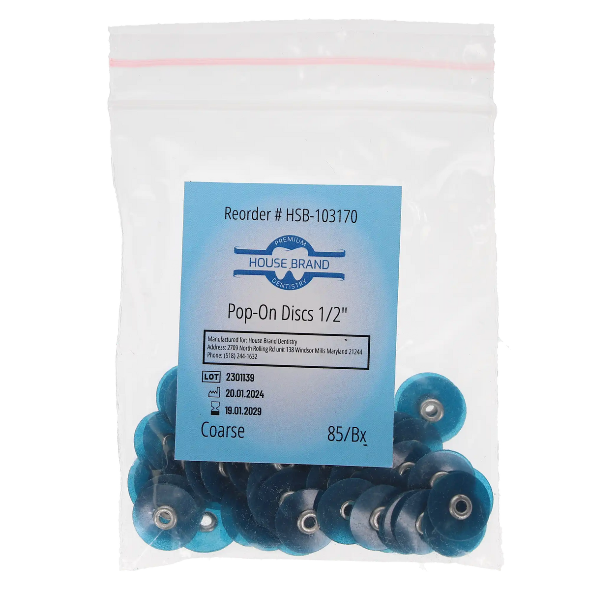 HSB Sof-Lex Type Pop-On polishing discs 1/2" Coarse Blue 85/Pk