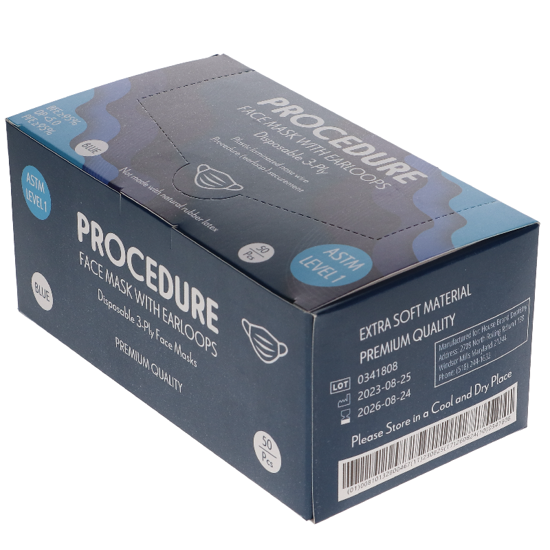HSB - Earloop 3-PLY Masks 50/Bx ASTM Level 1 Blue, 50/bx