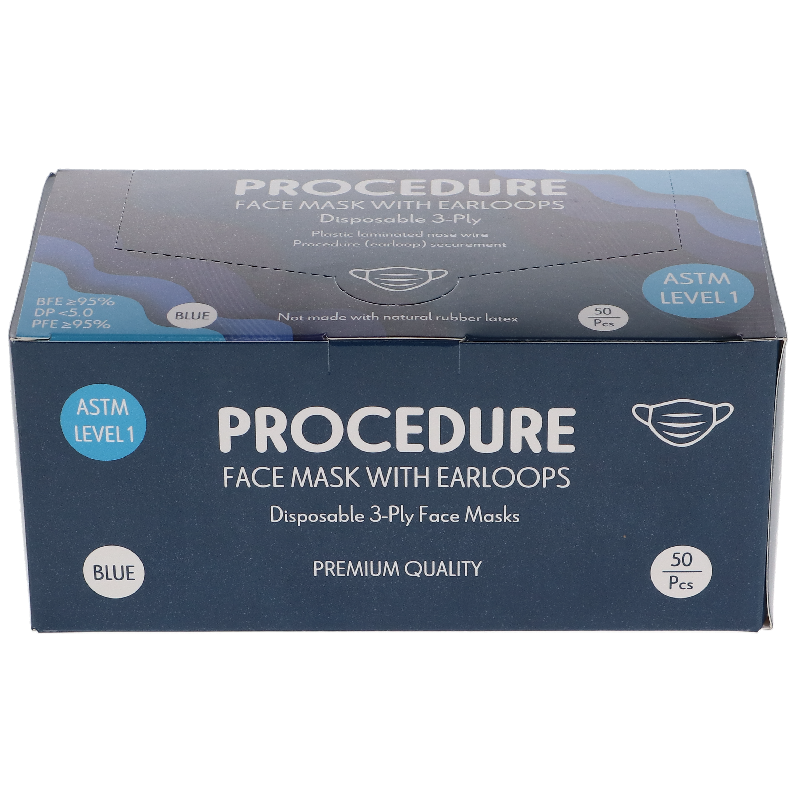 HSB - Earloop 3-PLY Masks 50/Bx ASTM Level 1 Blue, 50/bx