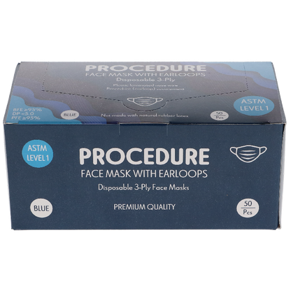 HSB - Earloop 3-PLY Masks 50/Bx ASTM Level 1 Blue, 50/bx