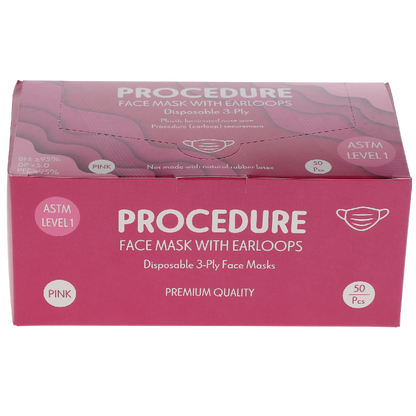 HSB - Earloop 3-PLY Masks 50/Bx ASTM Level 1 Pink, 10bx/cs