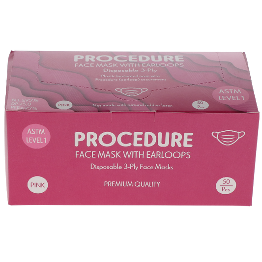 HSB - Earloop 3-PLY Masks 50/Bx ASTM Level 1 Pink, 10bx/cs
