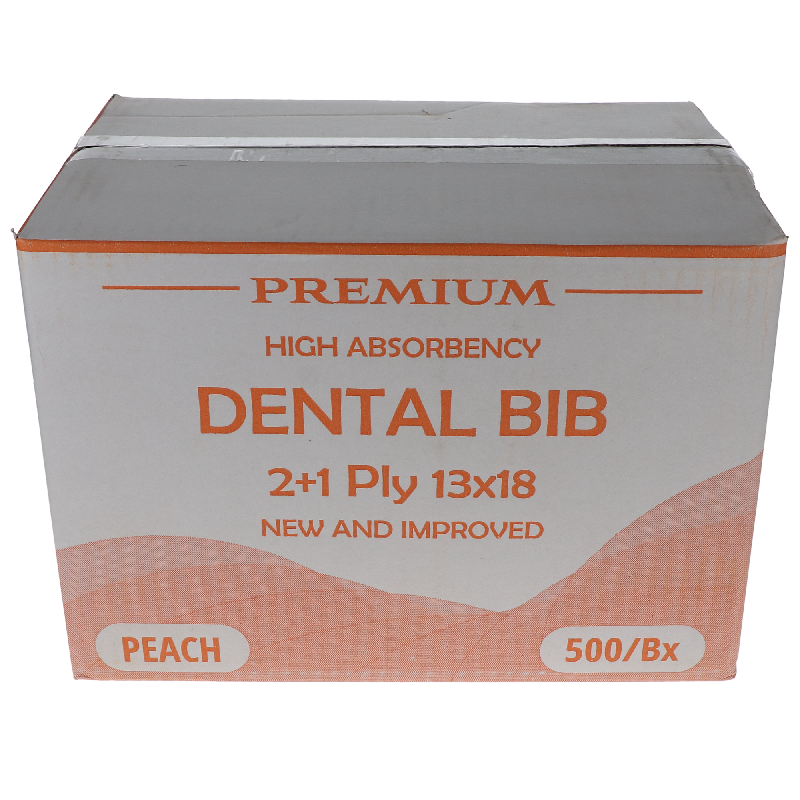 HSB - Disposable Bibs, 2+1 Ply, 13" x 18", Peach, 500/Pk