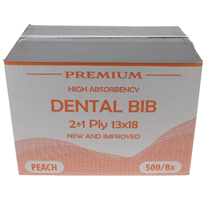HSB - Disposable Bibs, 2+1 Ply, 13" x 18", Peach, 500/Pk