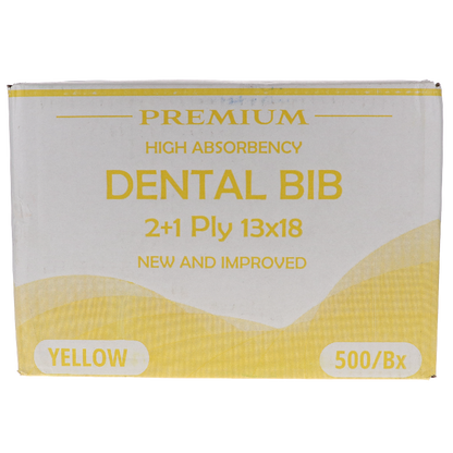 HSB - Disposable Bibs, 2+1 Ply, 13" x 18", Yellow, 500/Pk