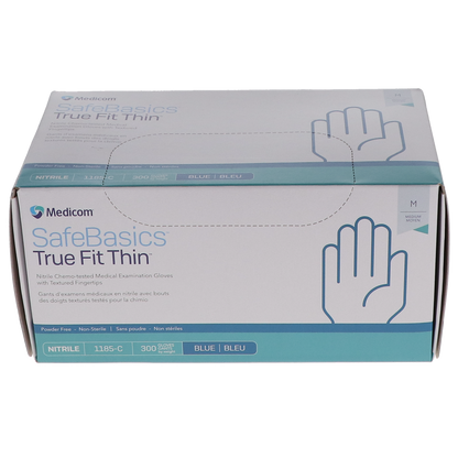 Medicom: SafeBaSicS TrueFit Blue PF Nitrile 300/Box - Large Gloves - 1185-D