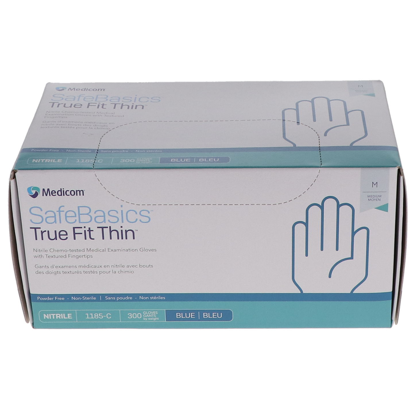 Medicom: SafeBaSicS TrueFit Blue PF Nitrile 300/Box - X-Small Gloves - 1185-A