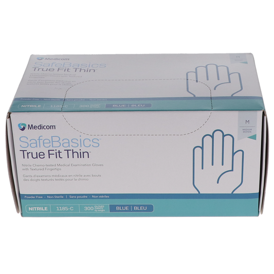 Medicom: SafeBaSicS TrueFit Blue PF Nitrile 300/Box - X-Small Gloves - 1185-A