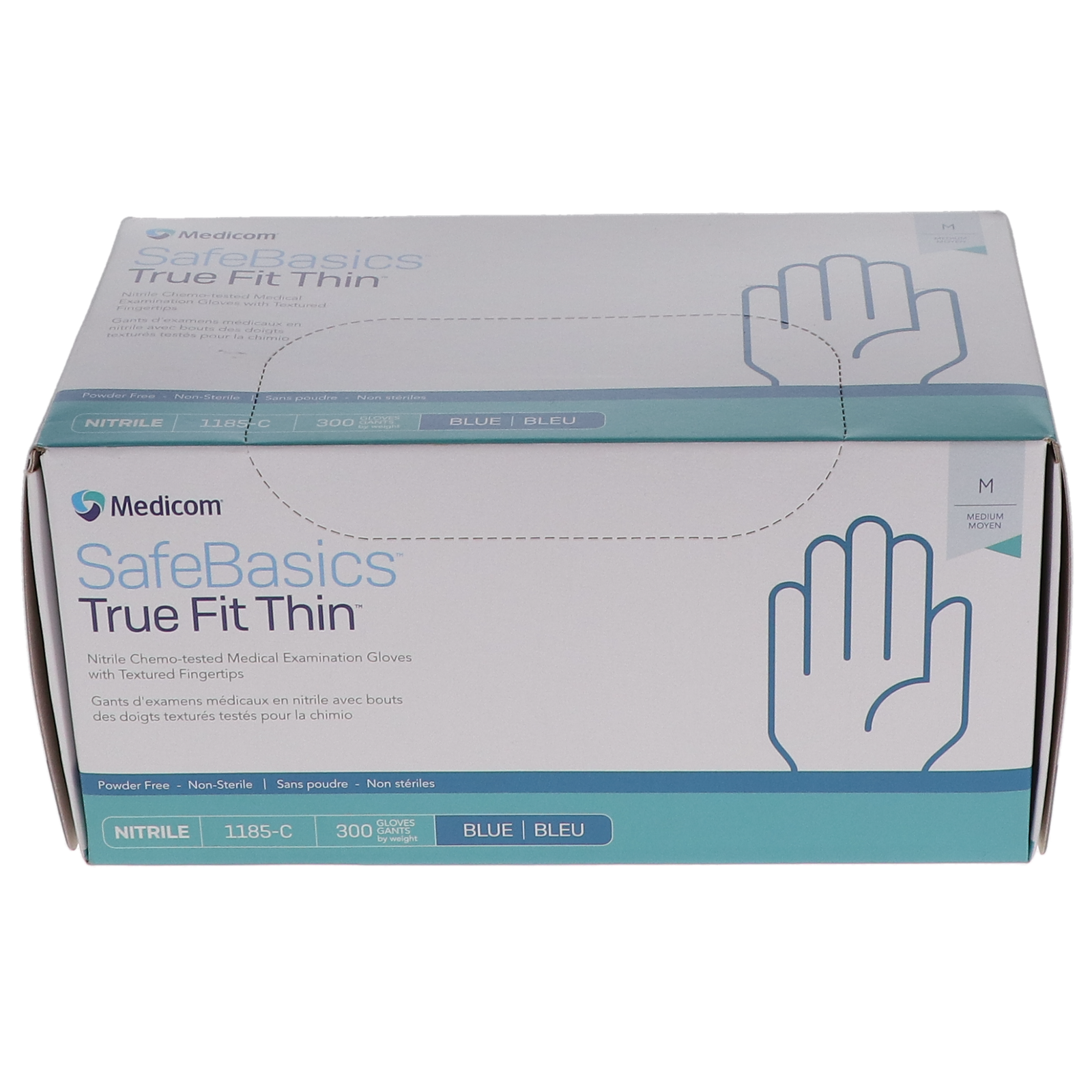 Medicom: SafeBaSicS TrueFit Blue PF Nitrile 300/Box - Medium Gloves - 1185-C