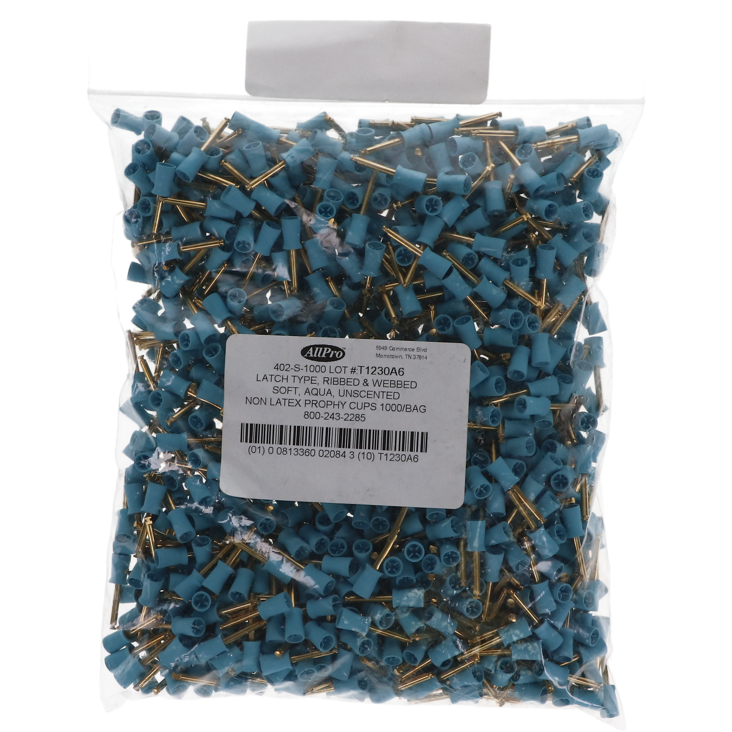 Allpro: Prophy Cups Bulk Pack 1000/pk Non Latex Aqua Adult-Latch Type - 402-S-1000