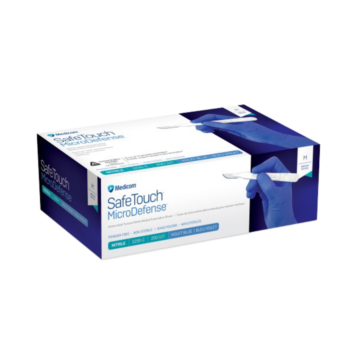 Medicom: SafeTouch MicroDefence, Antimicrobial Text Nitrile Med Exam, X-Large Gloves 200/bx - 1230-E