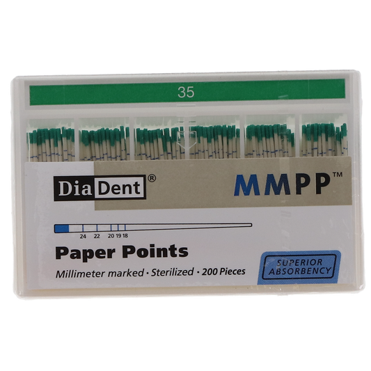 Absorbent Paper Points – Spill-Proof Box, ISO Sizes, 200/Box, Size # 35
