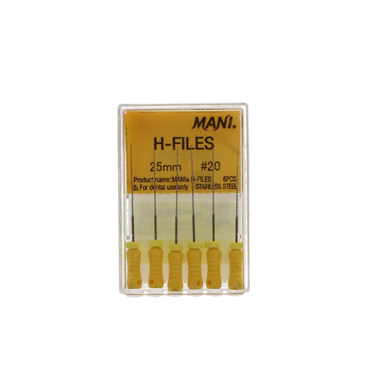 Hedstrom Files, Stainless Steel, 25 mm, # 20, Yellow, 6/Pk