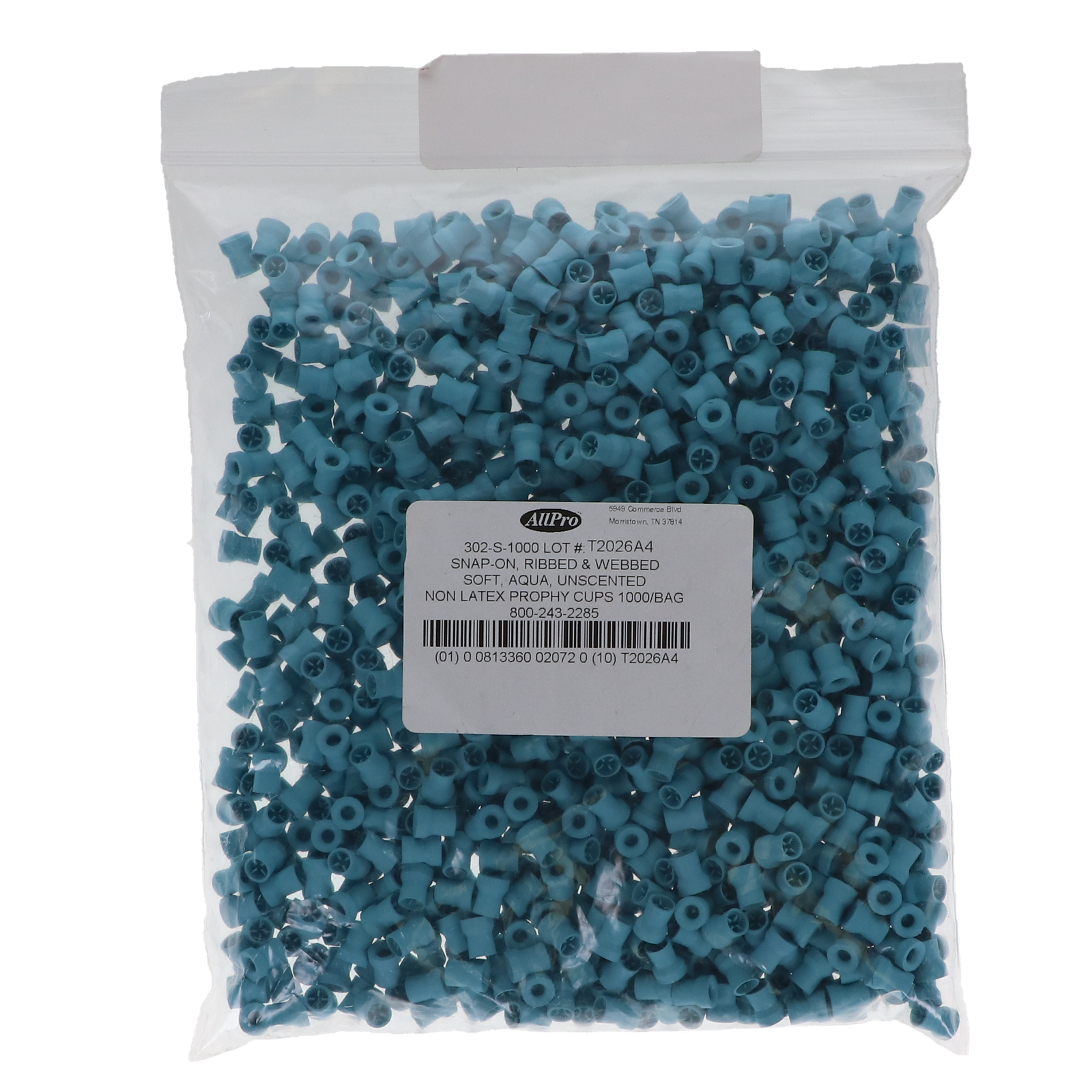 Allpro: Prophy Cups Bulk Pack 1000/pk Non Latex Aqua Adult-SNAP - 302-S-1000