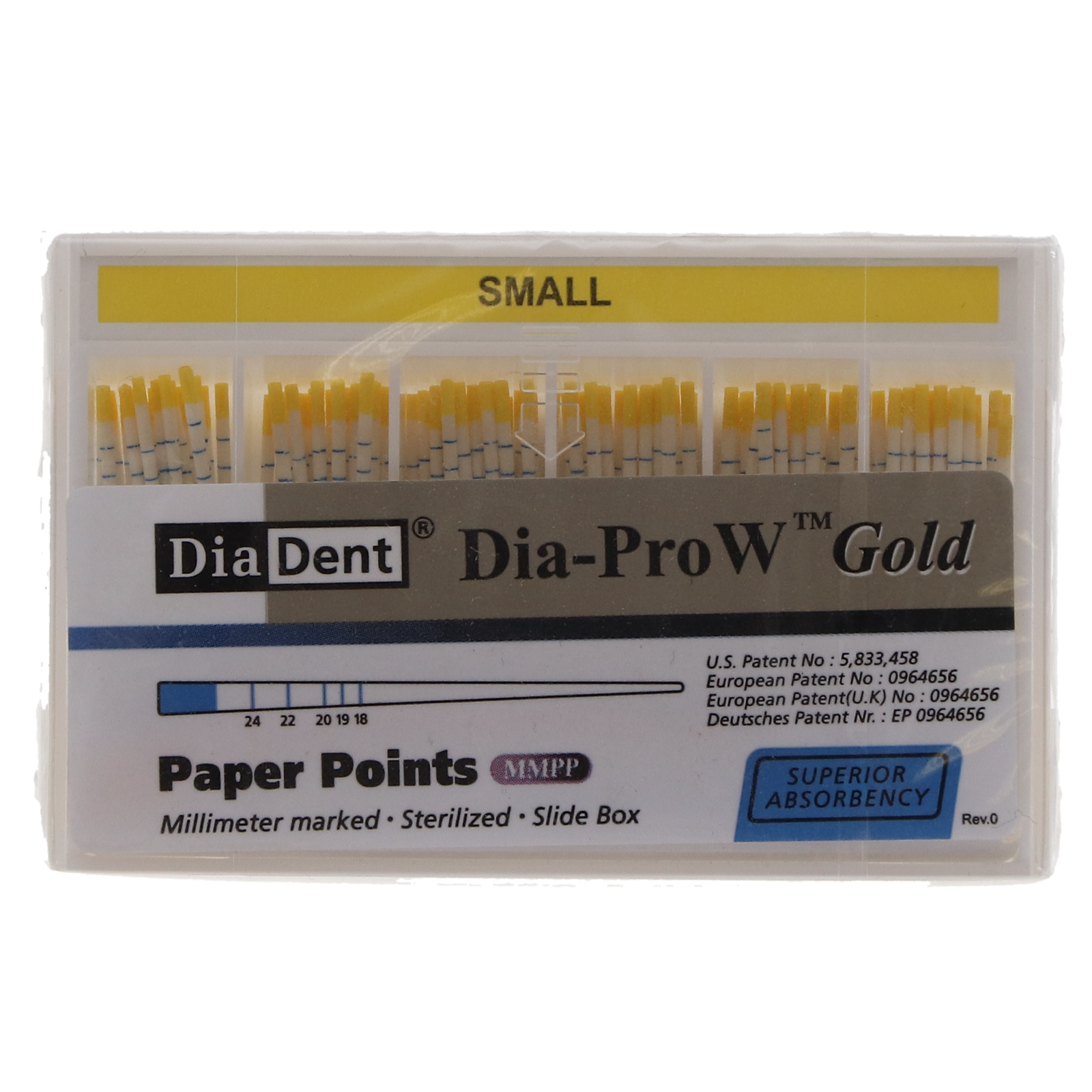Dia-Pro W Gold Paper Points - Spill Proof 100/box, Assorted