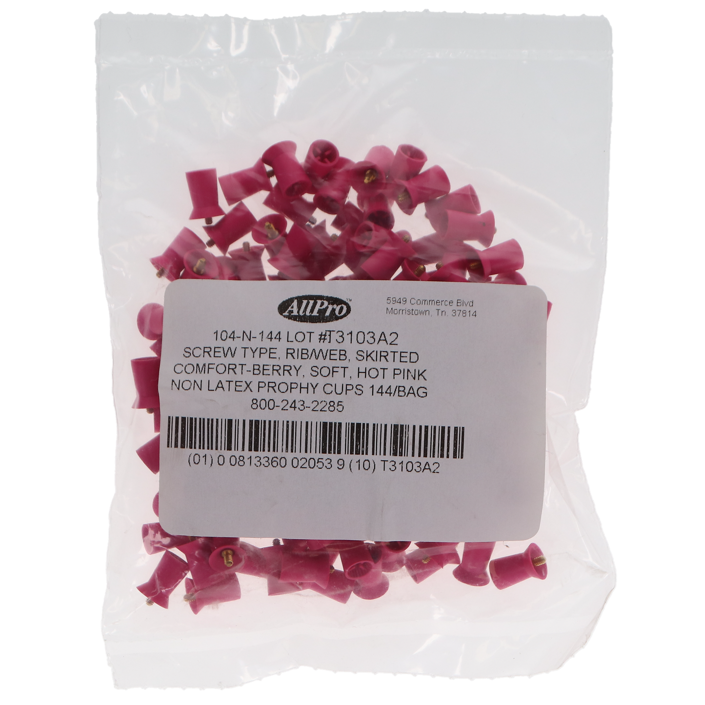Allpro: Prophy Cups Soft Ribbed / Webbed Screw Type Hot Pink 144/Pk - 104-N-144